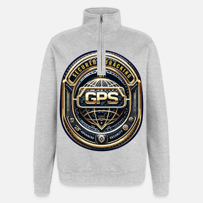GPS-Tracking Warnaufkleber - Quarter-Zip-Sweatshirt - Grau meliert