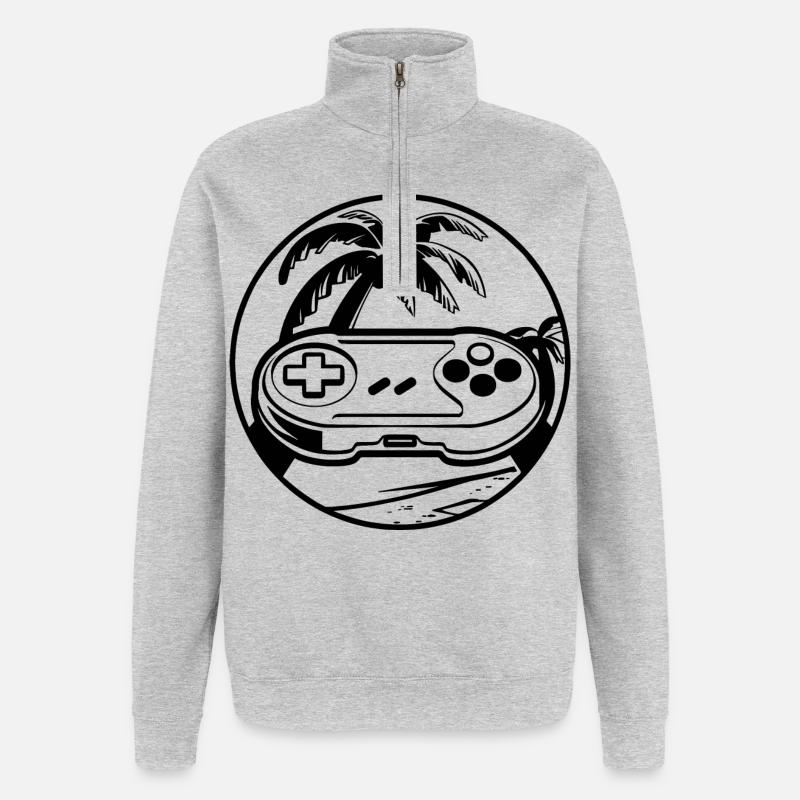 Manette de jeu - Sweat à zip 1/4 - gris chiné