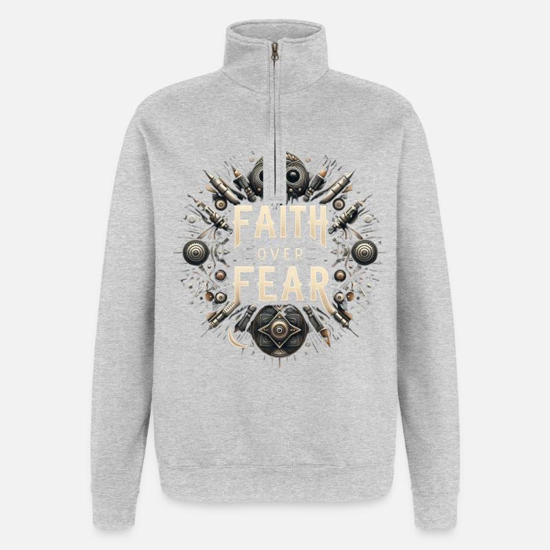 Glaube über Angst Steampunk - Quarter-Zip-Sweatshirt - Grau meliert