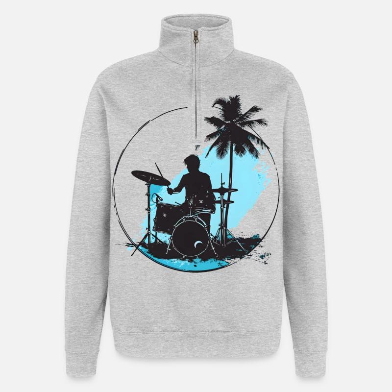 Dessin de batteur - Sweat à zip 1/4 - gris chiné