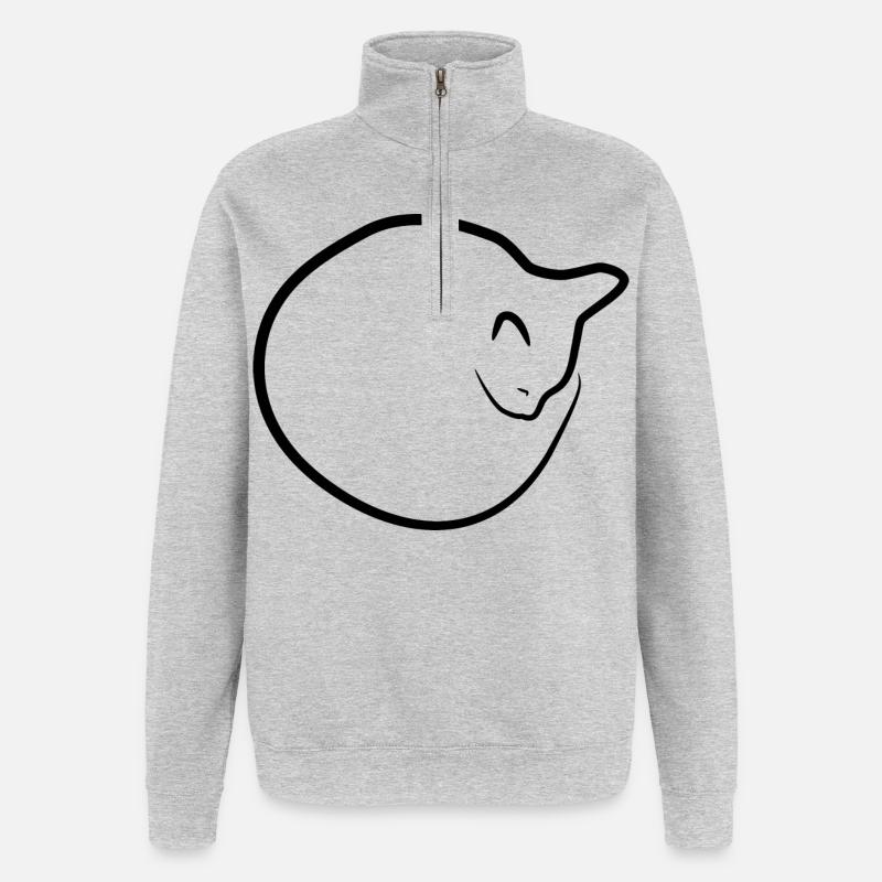 Dessin de chat - Sweat à zip 1/4 - gris chiné