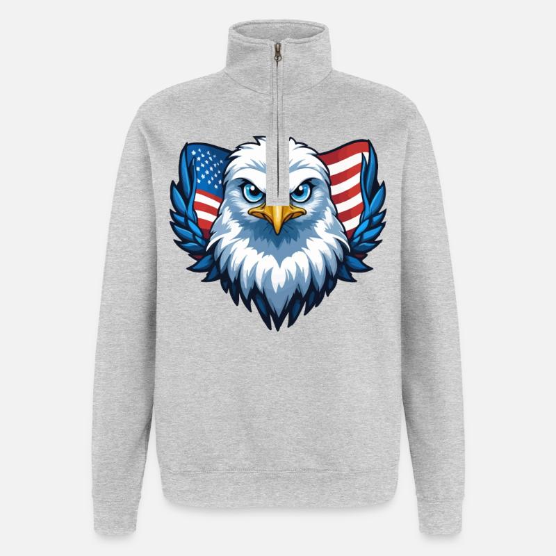 Drapeau des États-Unis Eagle Wings - Sweat à zip 1/4 - gris chiné