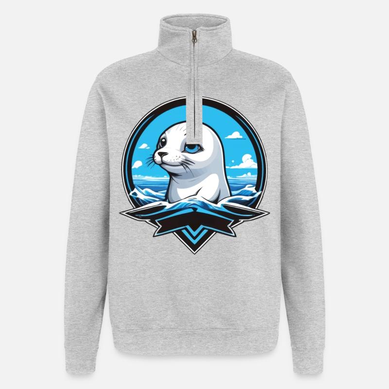 Kleine Robbe Robben Meer - Quarter-Zip-Sweatshirt - Grau meliert