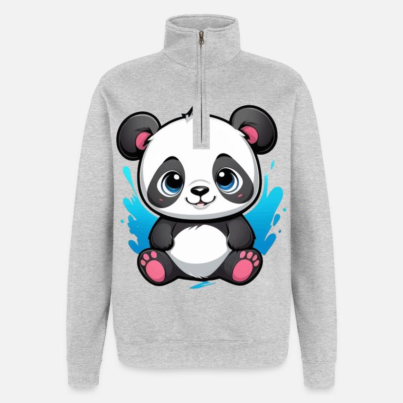 Panda Bär - Quarter-Zip-Sweatshirt - Grau meliert