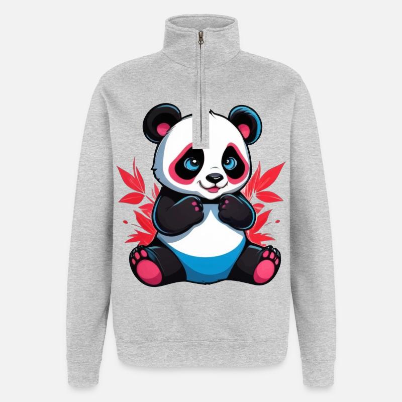 Panda Bär - Quarter-Zip-Sweatshirt - Grau meliert
