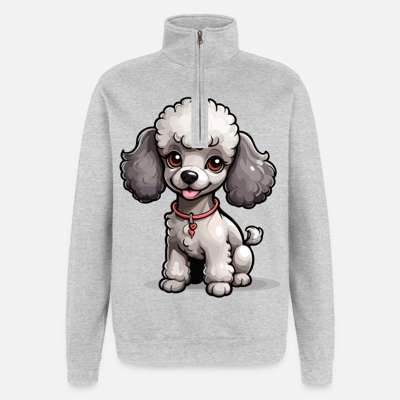 Grauer Pudel mit Halsband - Quarter-Zip-Sweatshirt - Grau meliert
