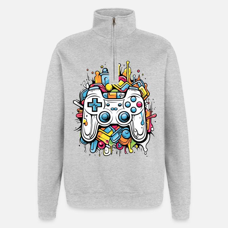 Game Controller - Quarter-Zip-Sweatshirt - Grau meliert