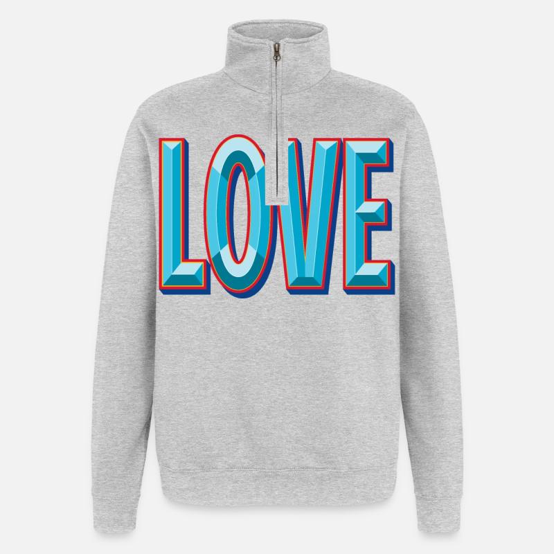 LOVE 3D-Ausschnitt - Quarter-Zip-Sweatshirt - Grau meliert
