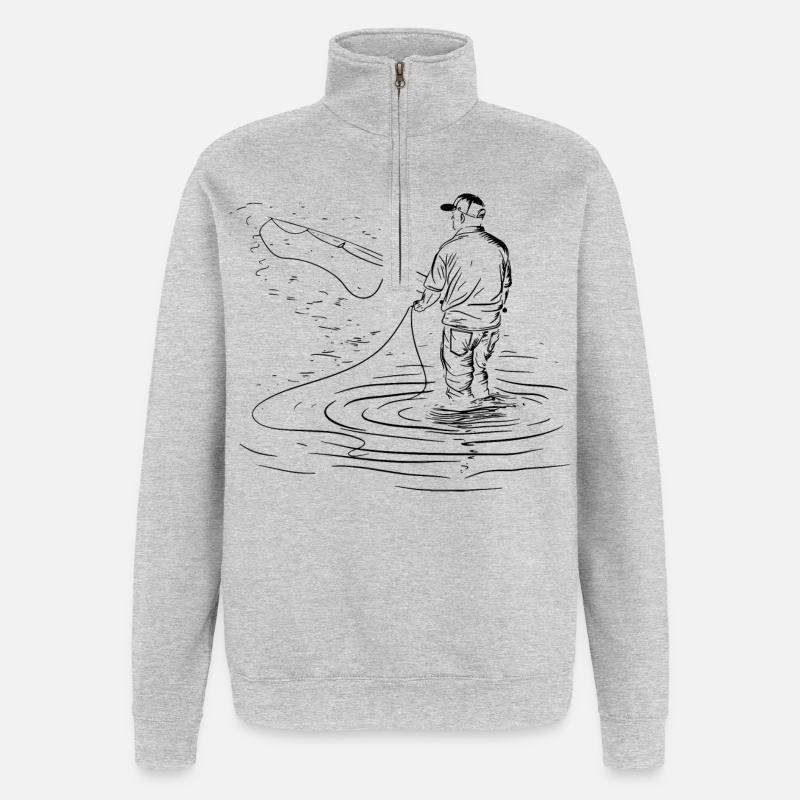 Angeln Zeichnung - Quarter-Zip-Sweatshirt - Grau meliert