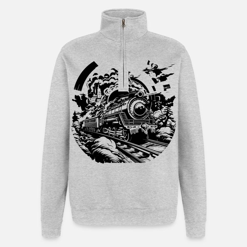Chemin de fer - Sweat à zip 1/4 - gris chiné