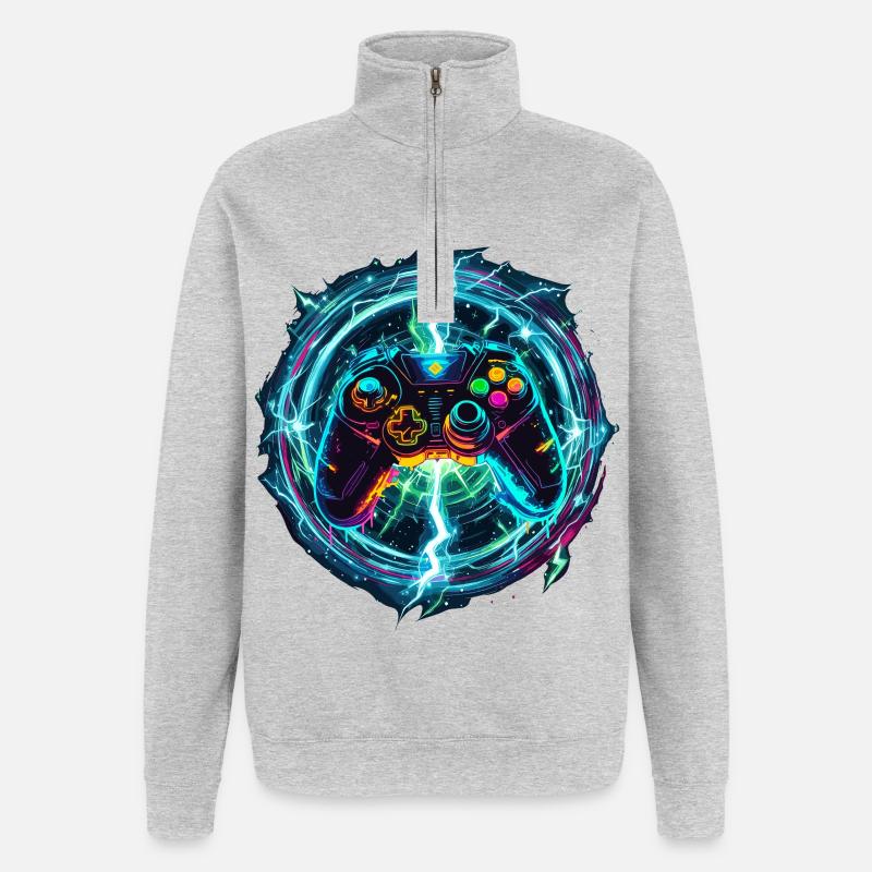 Galaktischer Gaming Controller - Quarter-Zip-Sweatshirt - Grau meliert