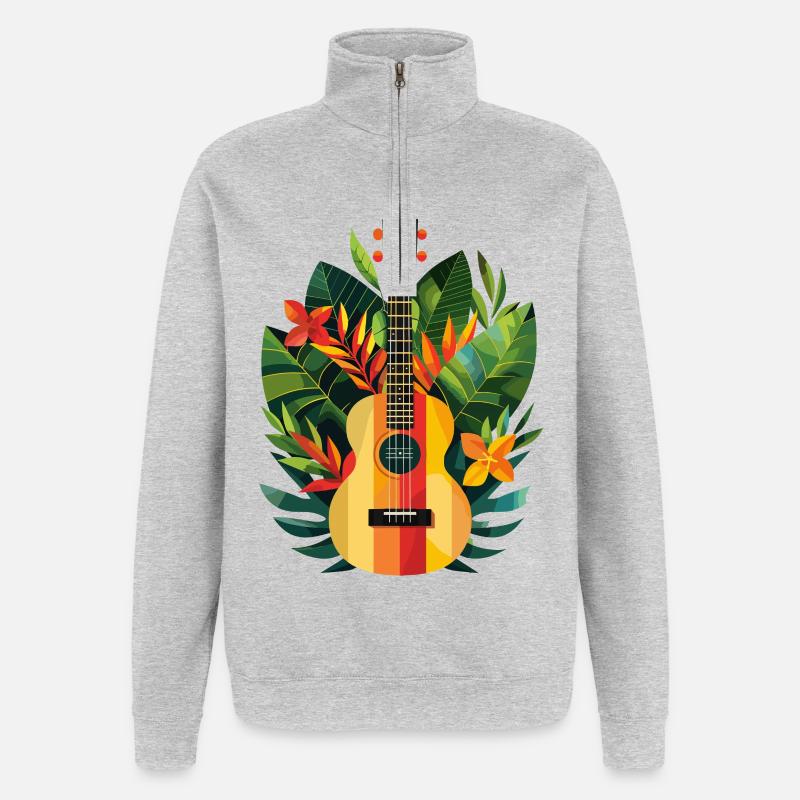 Look de bande dessinée de ukulélé - Sweat à zip 1/4 - gris chiné