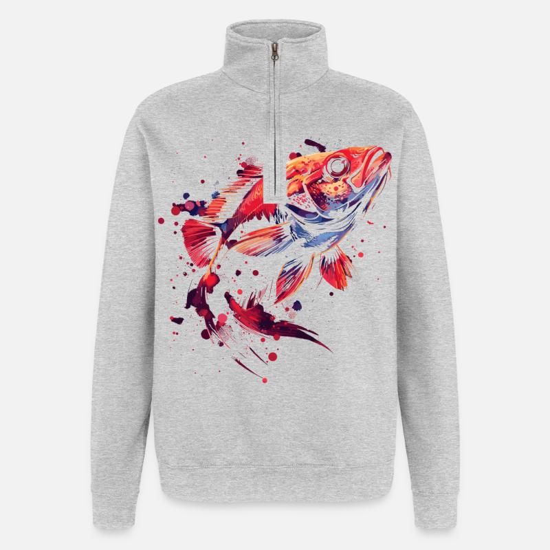 Poisson - Sweat à zip 1/4 - gris chiné