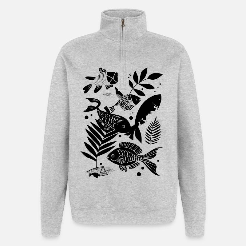 Fischen Comic - Quarter-Zip-Sweatshirt - Grau meliert