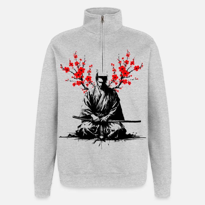 Samurai meditating - Quarter-Zip Sweatshirt - heather grey