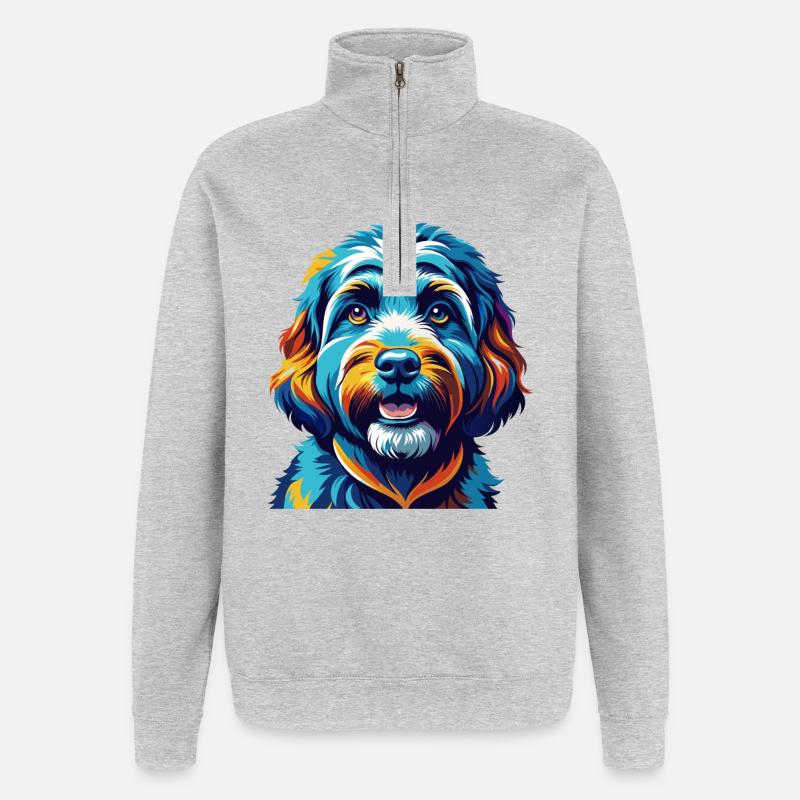 Cockapoo Hunderasse Bunt Karikatur Kawaii - Quarter-Zip-Sweatshirt - Grau meliert