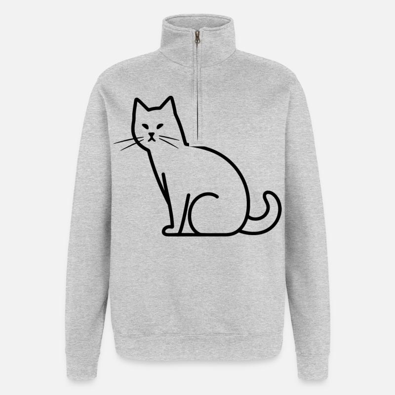 Dessin de chat - Sweat à zip 1/4 - gris chiné