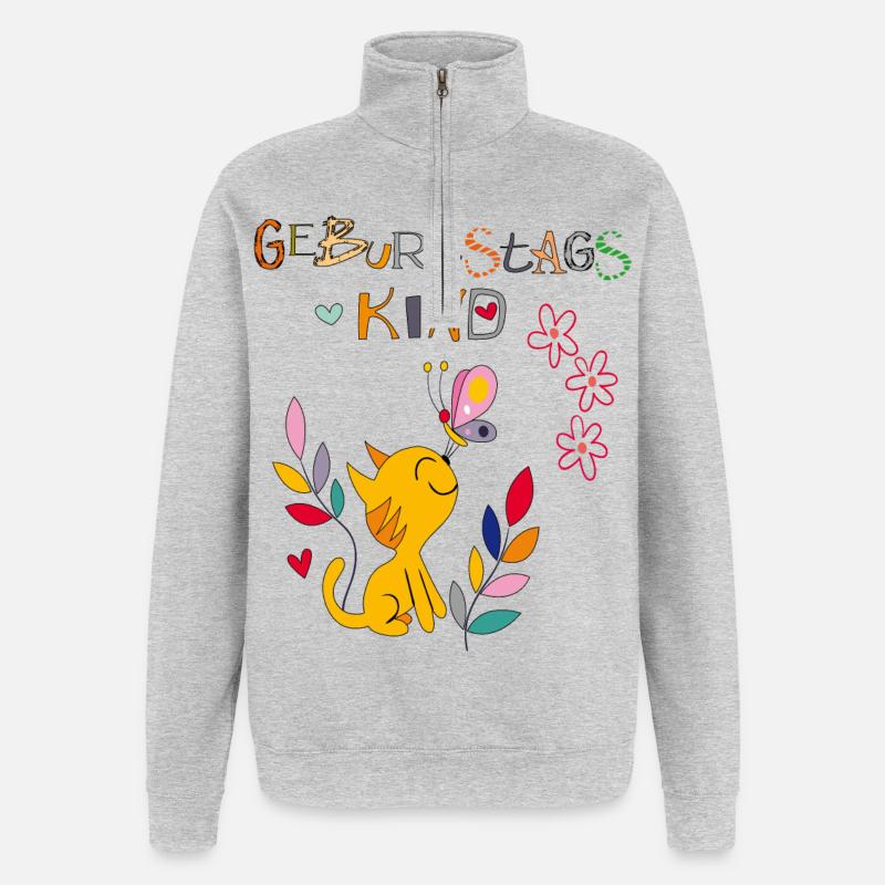 Fille d’anniversaire, joyeux anniversaire - Sweat à zip 1/4 - gris chiné