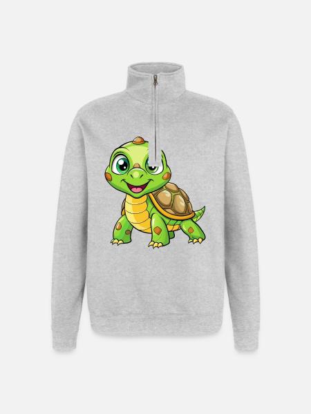 Skilpadde Søt tegneseriefigur Kawaii Clipart - Collegegenser med 1/4 glidelås - gråmelert