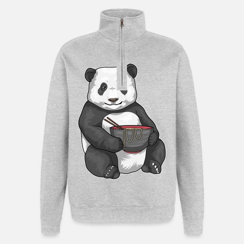 Panda Koch Ramen Kochen - Quarter-Zip-Sweatshirt - Grau meliert
