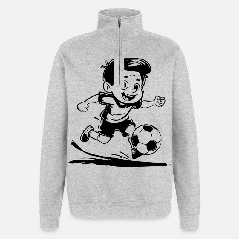 Fußballjunge Cartoon Look - Quarter-Zip-Sweatshirt - Grau meliert