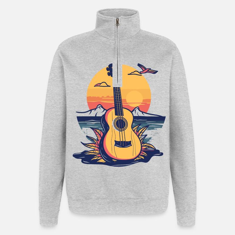 Graphiques pour ukulélé - Sweat à zip 1/4 - gris chiné