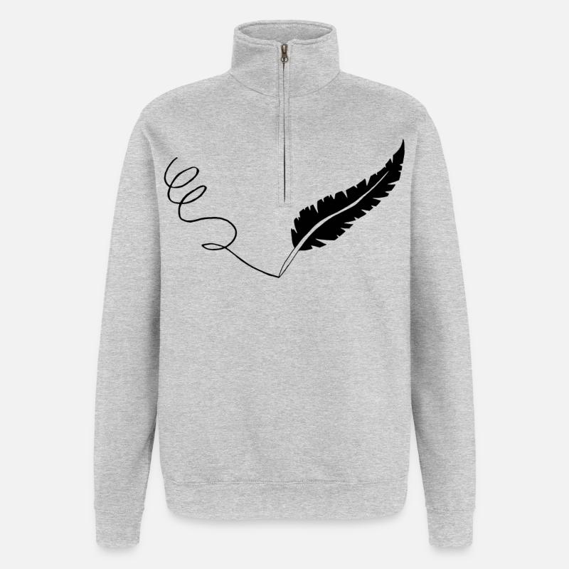 La plume noire - Sweat à zip 1/4 - gris chiné