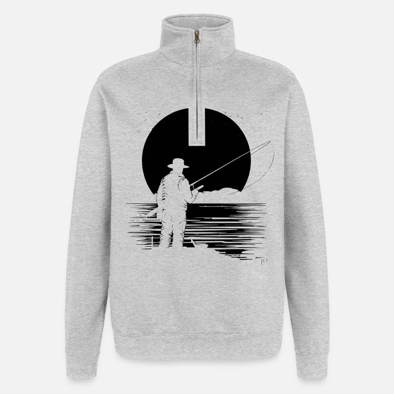 Pêche - Sweat à zip 1/4 - gris chiné