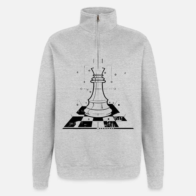 Dessin de pièces d’échecs - Sweat à zip 1/4 - gris chiné