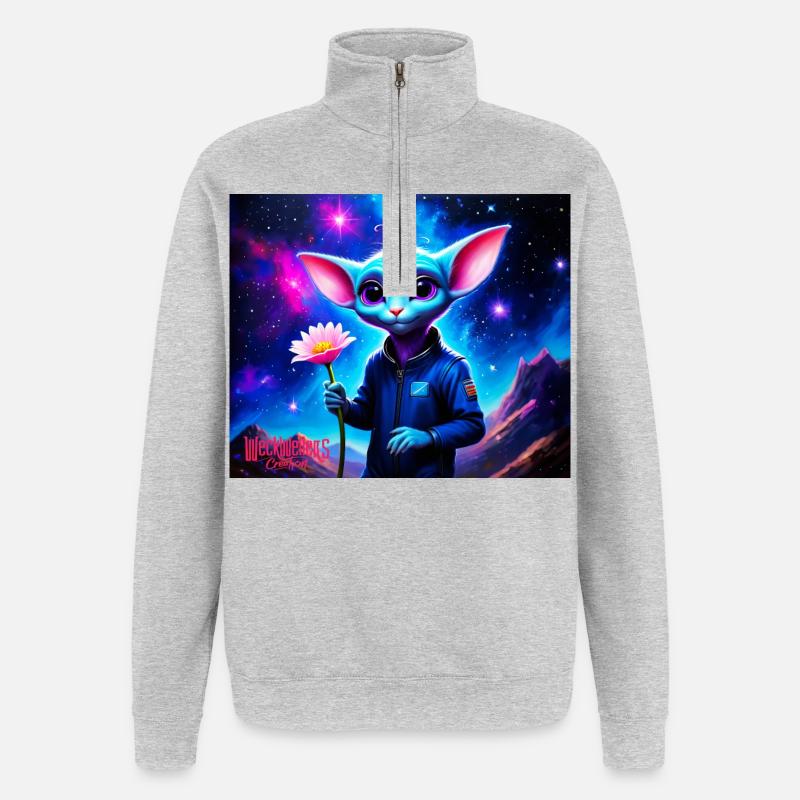 Wonky Maus - Quarter-Zip-Sweatshirt - Grau meliert