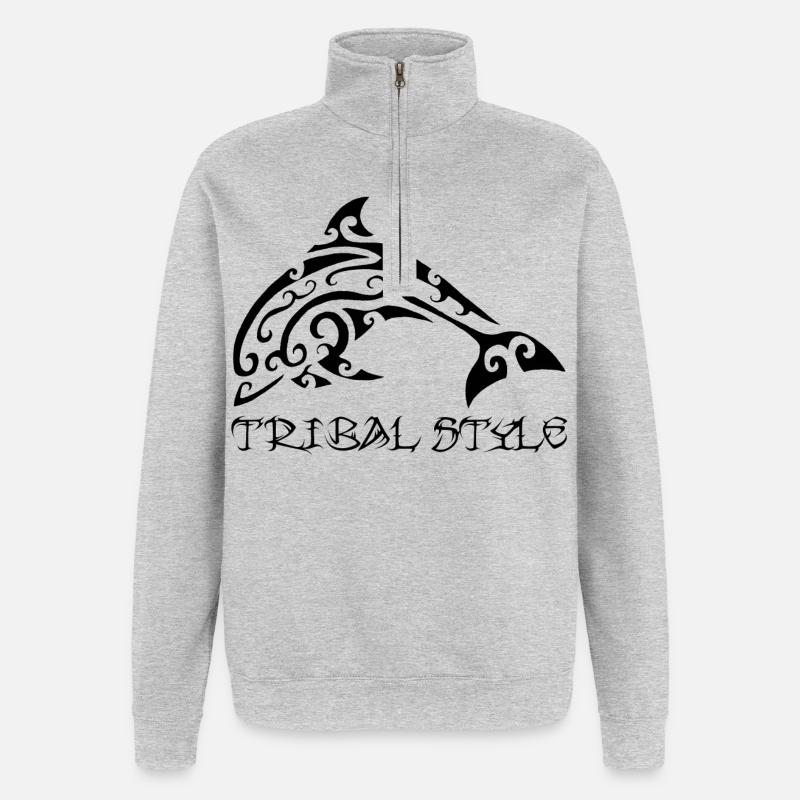 Polynesischer schwarzer Delfin - Quarter-Zip-Sweatshirt - Grau meliert