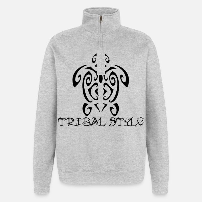 Polynesische schwarze Schildkröte - Quarter-Zip-Sweatshirt - Grau meliert