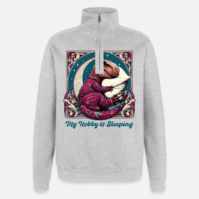 T-Rex Sleeping Hobby Cadeau - Sweat à zip 1/4 - gris chiné