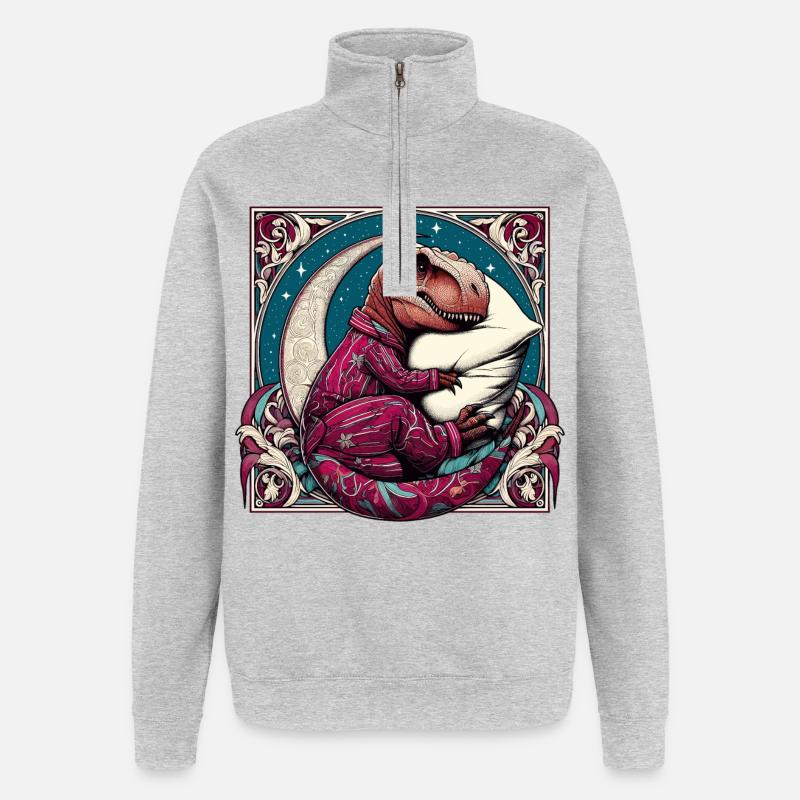 T-Rex Sleeping Hobby Cadeau - Sweat à zip 1/4 - gris chiné