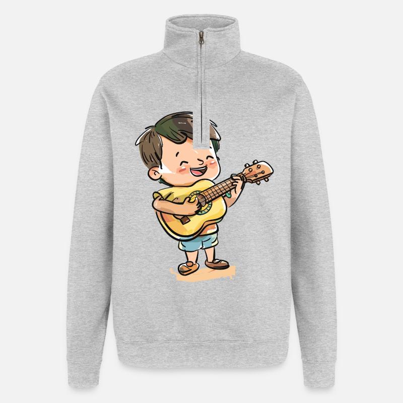 Ukulele Junge Grafik - Quarter-Zip-Sweatshirt - Grau meliert