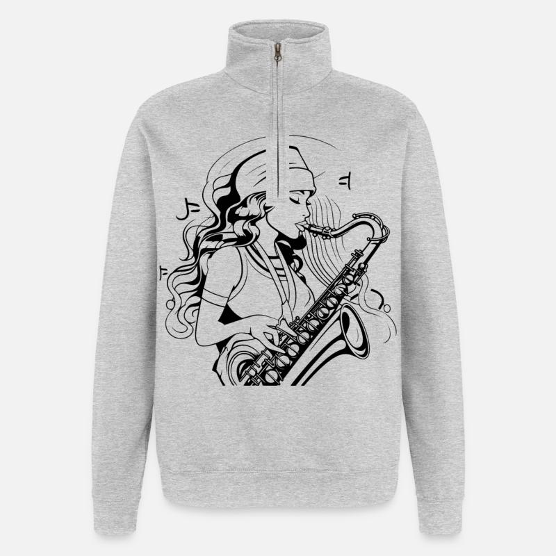 Dessin de saxophoniste - Sweat à zip 1/4 - gris chiné