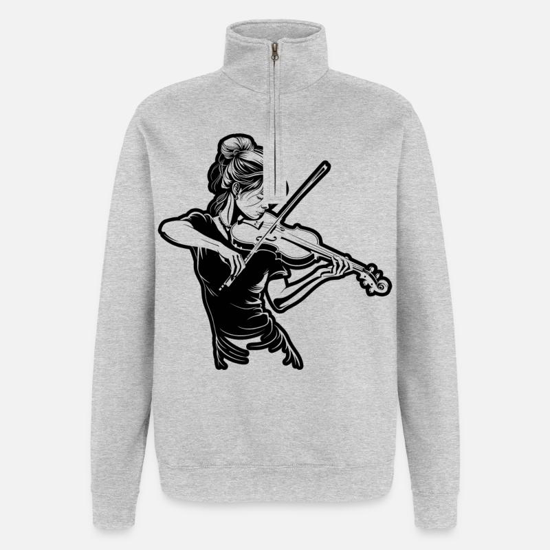 Geige Mädchen Zeichnung - Quarter-Zip-Sweatshirt - Grau meliert