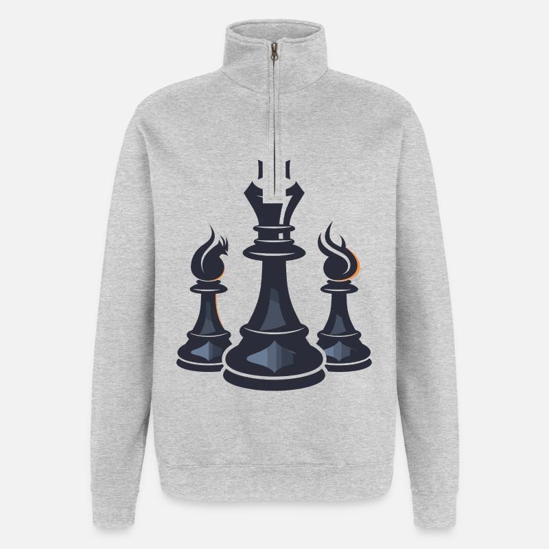 Graphiques de pièces d’échecs - Sweat à zip 1/4 - gris chiné