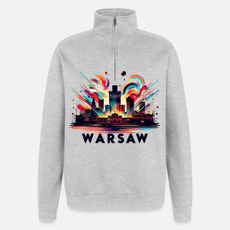 Varsovie Capitale Pologne Cadeau - Sweat à zip 1/4 - gris chiné