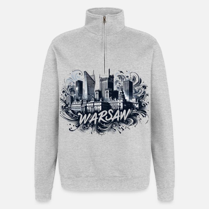 Varsovie Capitale Pologne Cadeau - Sweat à zip 1/4 - gris chiné