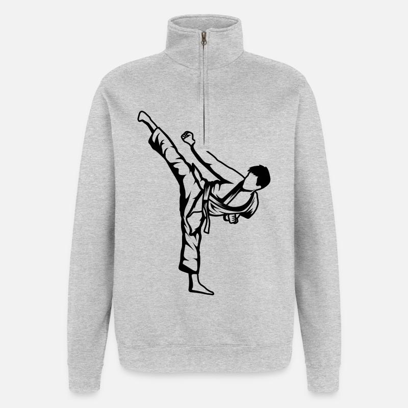 Dessin de garçon de karaté - Sweat à zip 1/4 - gris chiné