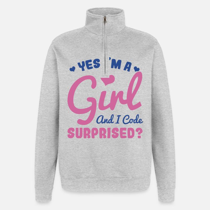 Fille et programmeuse - Sweat à zip 1/4 - gris chiné