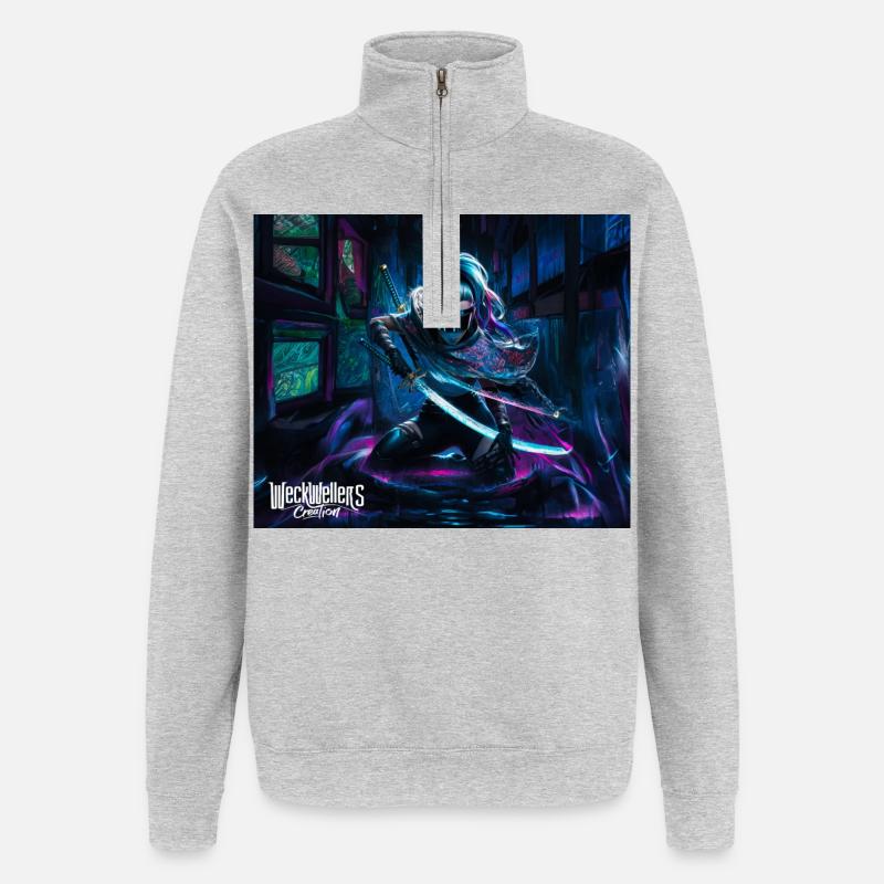 Graffiti Anime Samurai - Quarter-Zip Sweatshirt - heather grey