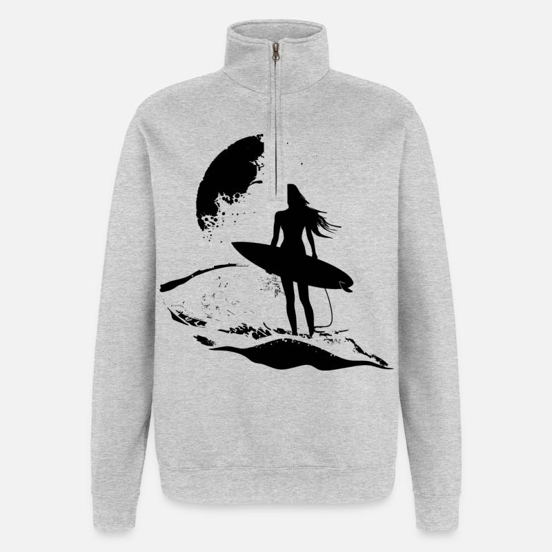 Surfer Mädchen - Quarter-Zip-Sweatshirt - Grau meliert