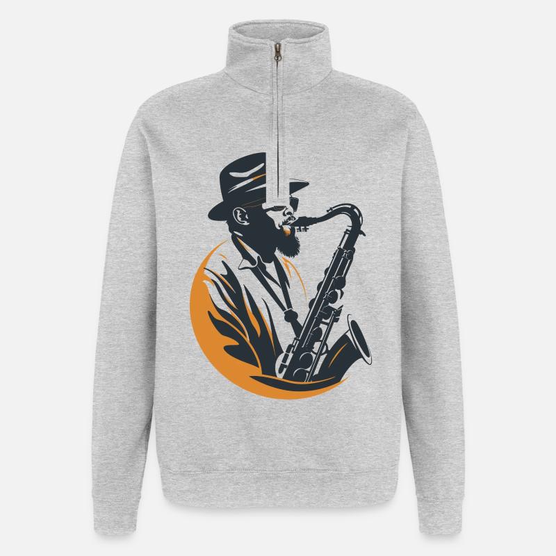 Saxophonist Graphics - Quarter-Zip Sweatshirt - heather grey
