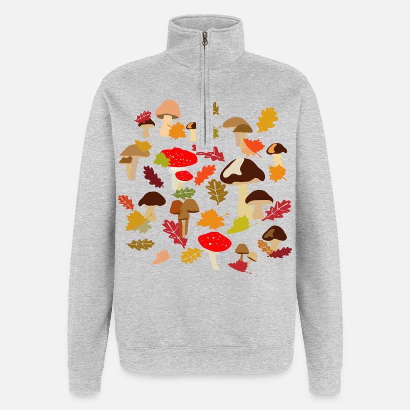 Herbstwald Pilz Muster - Quarter-Zip-Sweatshirt - Grau meliert