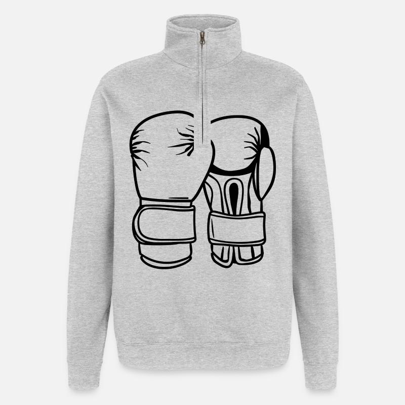 Dessin de gants de boxe - Sweat à zip 1/4 - gris chiné