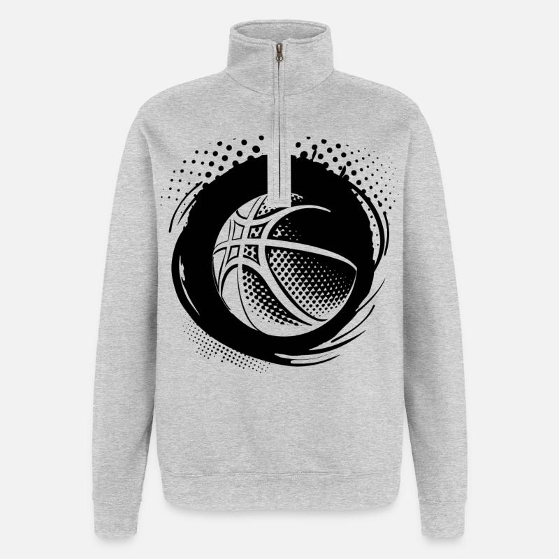 Dessin de ballon de basket-ball - Sweat à zip 1/4 - gris chiné