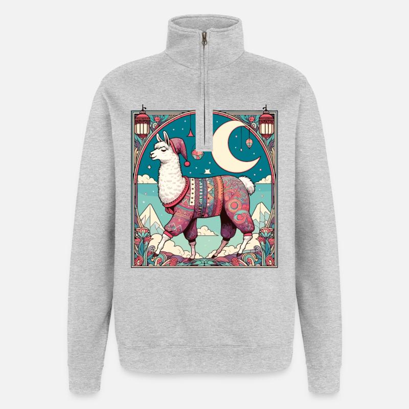 Lama Pyjama Geschenk - Quarter-Zip-Sweatshirt - Grau meliert