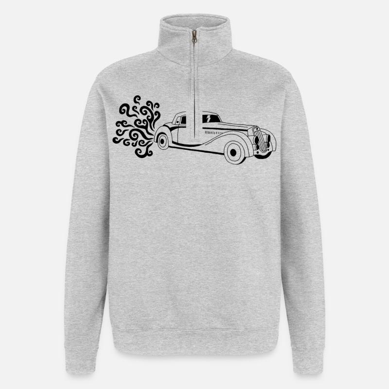 Schwarzer Oldtimer - Quarter-Zip-Sweatshirt - Grau meliert